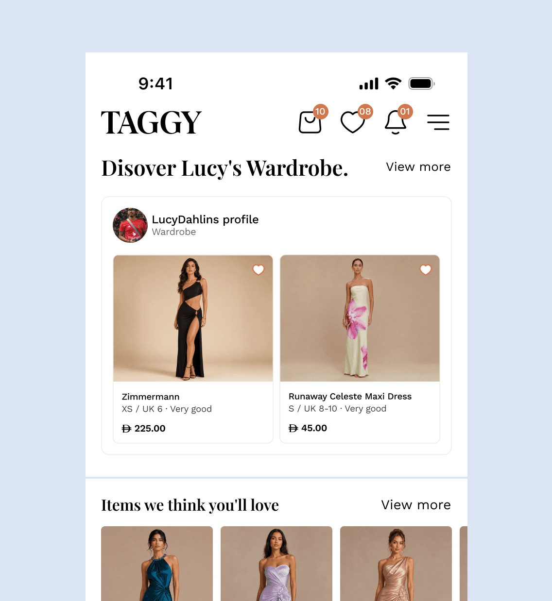 The Taggy app home screen